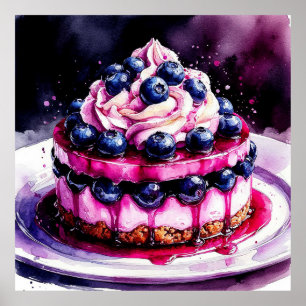🍰 Blauwe-bosbessen Cheesecake Als Dessert Keuken Poster