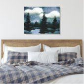 Blauwe bosolie schilderen,  avening landschap canvas afdruk (Insitu (Slaapkamer))