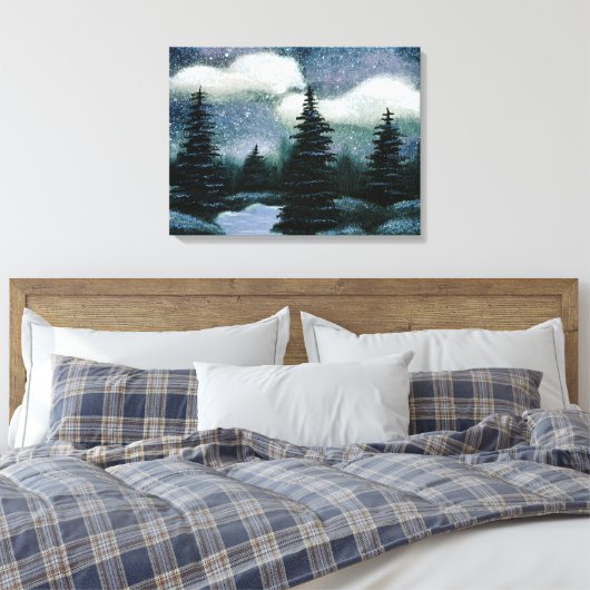 Blauwe bosolie schilderen,  avening landschap canvas afdruk (Insitu (Slaapkamer))