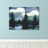 Blauwe bosolie schilderen,  avening landschap canvas afdruk (Insitu (Houten vloer))