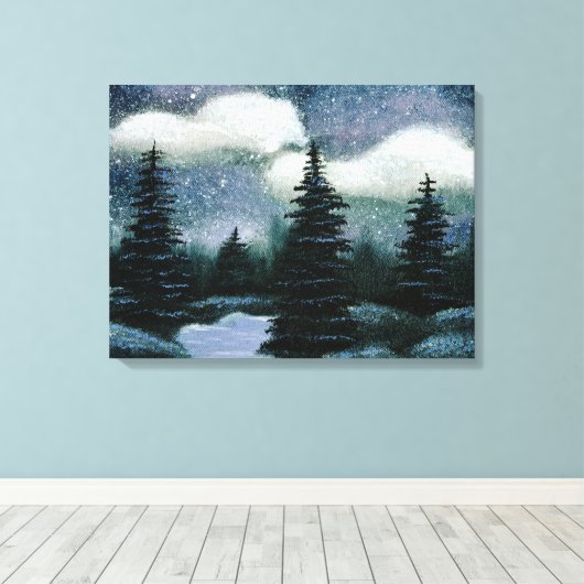 Blauwe bosolie schilderen,  avening landschap canvas afdruk (Insitu (Houten vloer))