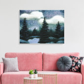 Blauwe bosolie schilderen,  avening landschap canvas afdruk (Insitu (Woonkamer))