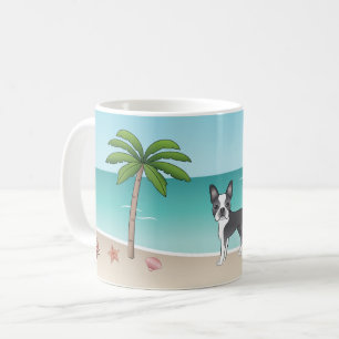 Blauwe Boston Terrier Op Een Tropisch Zomerstrand Koffiemok
