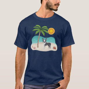 Blauwe Boston Terrier Op Een Tropisch Zomerstrand T-shirt