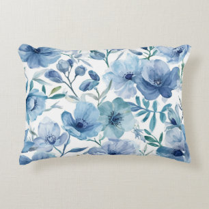 Blauwe Botanische Aquarel Bloementuin Accent Kussen