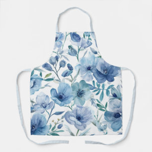 Blauwe Botanische Aquarel Bloementuin Schort