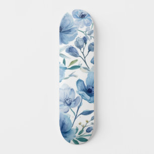 Blauwe Botanische Aquarel Bloementuin Skateboard
