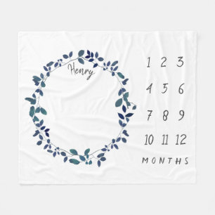 Blauwe botanische Baby Milestone Fleece Deken