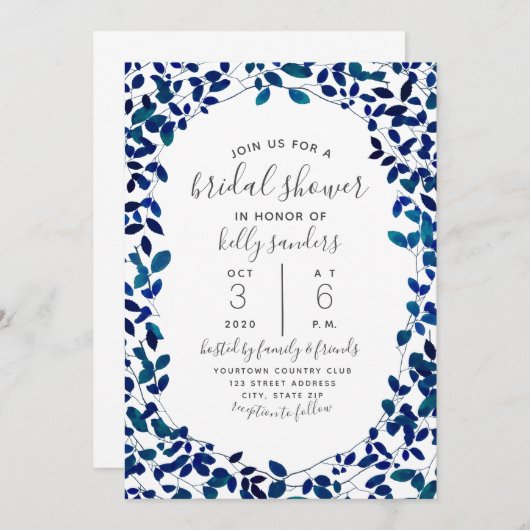 Blauwe Botanische Bruidsdouche Kaart (Voorkant / Achterkant)