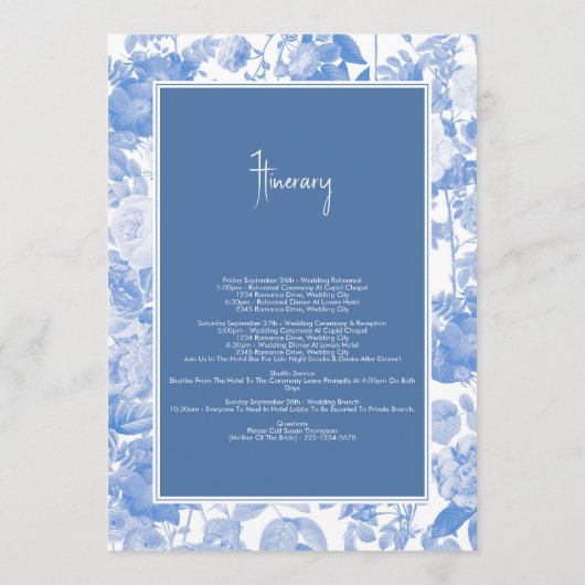 Blauwe botanische Florals Weddenschap Programma (Achterkant)