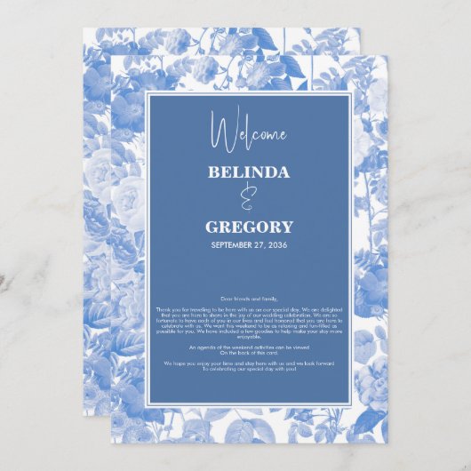 Blauwe botanische Florals Weddenschap Programma (Voorkant / Achterkant)