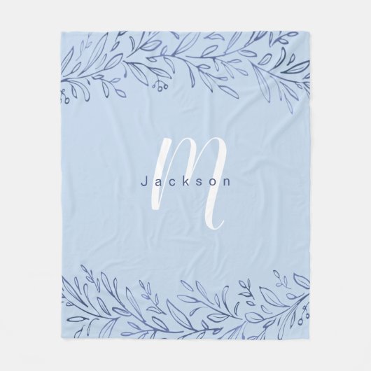 Blauwe botanische gepersonaliseerde naam en monogr fleece deken (Voorkant)