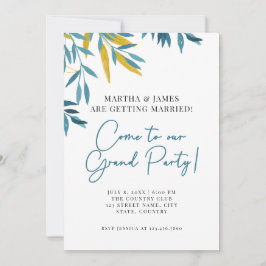 Blauwe Botanische Grote Feestbruiloft Uitnodiging