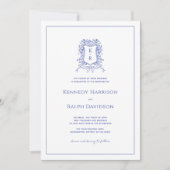 Blauwe Botanische Kam & Lint Elegante Bruiloft Kaart (Voorkant)