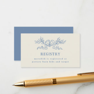 Blauwe Botanische Lint Baby Shower Cadeau Lijst  Informatiekaartje