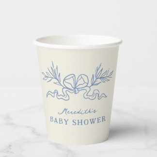 Blauwe Botanische Lint Baby Shower Papieren Bekers