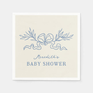 Blauwe Botanische Lint Baby Shower Servet