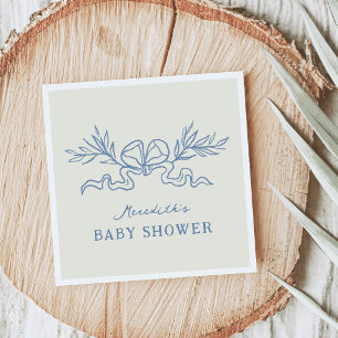 Blauwe Botanische Lint Baby Shower Servet