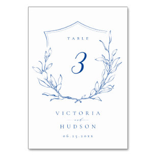 Blauwe, botanische monogram bruiloft kaart