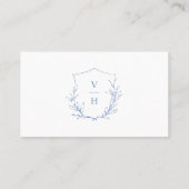 Blauwe, botanische monogram bruiloft plaatskaartje (Achterkant)