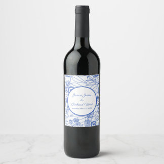 Blauwe Botanische Persoonlijke Navy Frame  Wijn Etiket