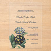  Blauwe Botanische Primrose Acryl Uitnodigingen (Voorkant)