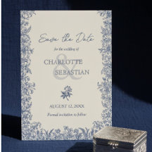 Blauwe botanische rand vintage bruiloft