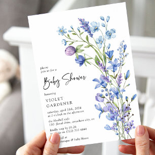 Blauwe Botanische Schoonheid Wildbloem Baby Shower Kaart