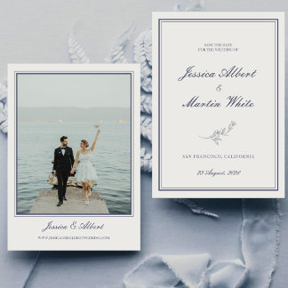 Blauwe Botanische Strand Thema Trouwfoto Save The Date