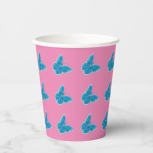 Blauwe boter flens flinterpatroon roze papieren bekers