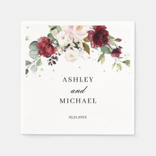 Blauwe Bourgogne en Roze Bloemen Boho Servetten