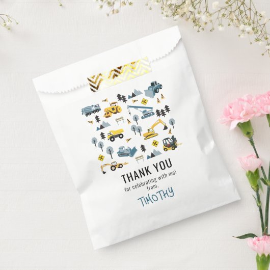 Blauwe Bouwvrachtwagens & Site Verjaardagsfeestje Bedankzakje (Gezegeld)