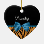  Blauwe Bow Stylish Tiger Stripes en Name Keramisch Ornament (Achterkant)