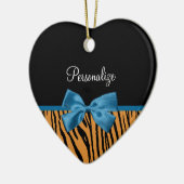  Blauwe Bow Stylish Tiger Stripes en Name Keramisch Ornament (Links)