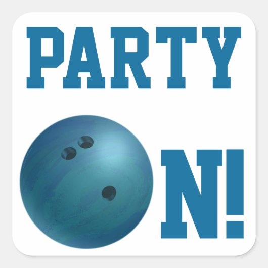 Blauwe Bowling Ball Party over Sticker (Voorkant)