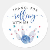 Blauwe Bowling kinderen Birthday Party Favor Ronde Sticker (Voorkant)