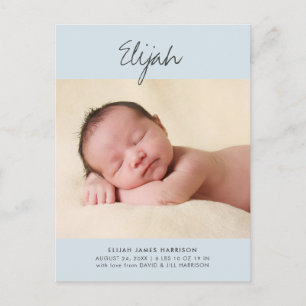 Blauwe boys Statement Naam Foto Baby Aankondiging Briefkaart
