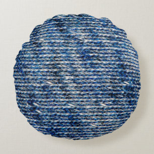 Blauwe breiwoltextuur rond kussen