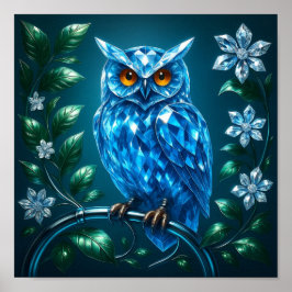 Blauwe Briljante Uil op Messing Tak Poster