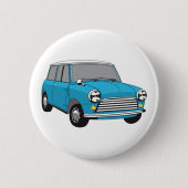 Blauwe Britse Oldtimer Mini Cooper Ronde Button 5,7 Cm (Voorkant)