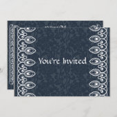 Blauwe Brocade Birthday Uitnodiging (Voorkant / Achterkant)