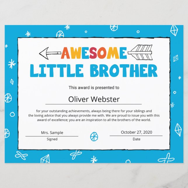 Blauwe Broeder Certificaat LittleBrother Certifica (Voorkant)