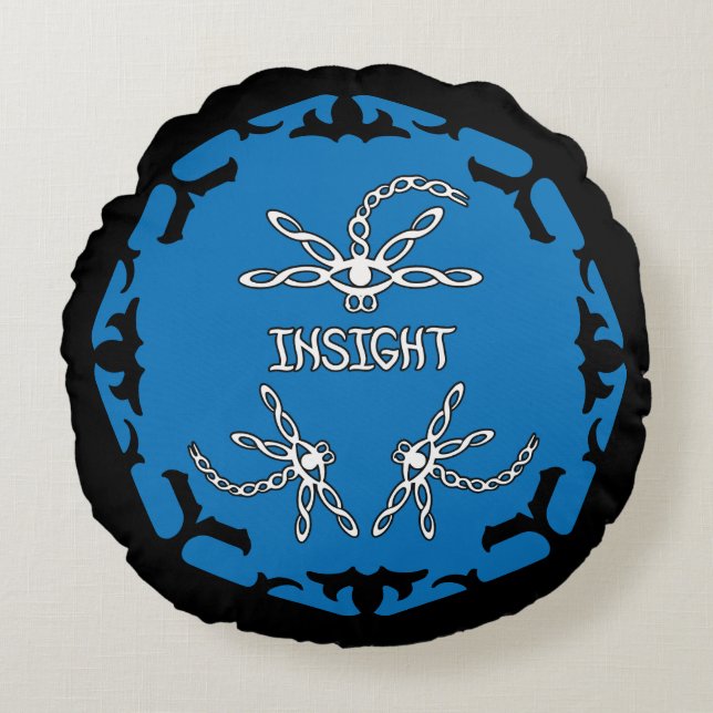 Blauwe, Brow 3rd Eye Chakra "Insight" libellen Rond Kussen (Voorkant)