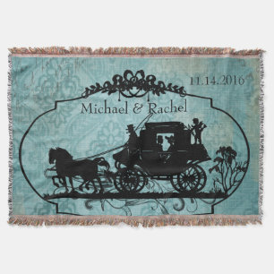 Blauwe bruid en bruidegom paard en buggy gooien deken