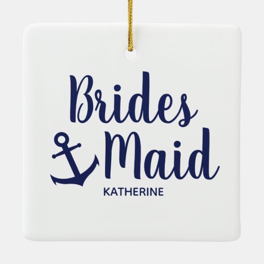 Blauwe bruidsbruidsbruidsbruid met anker keramisch ornament (Achterkant)