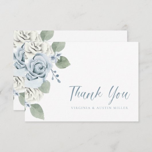 Blauwe bruiloft bedankkaart (Voorkant / Achterkant)