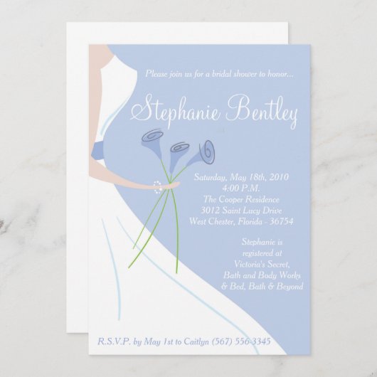 Blauwe bruiloft Dress Bridal Shower Uitnodiging (Voorkant / Achterkant)