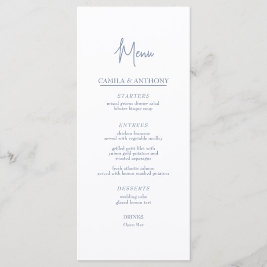 Blauwe bruiloft menu (Voorkant)