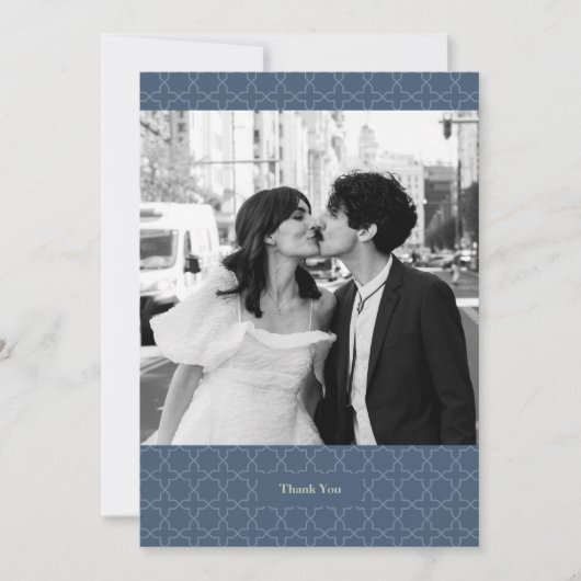 Blauwe bruiloft met Latticework Patroon Bedankkaart (Voorkant)