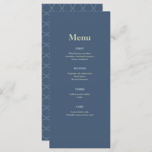 Blauwe bruiloft met Latticework Patroon Menu (Voorkant / Achterkant)